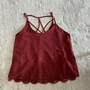 Burgundy Strappy red rose shirt with a cute lace bottom size medium